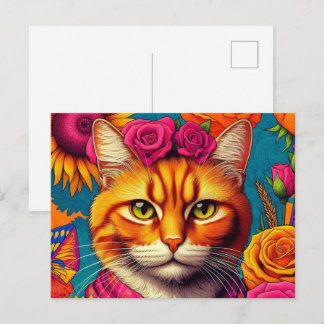 Kleurrijke postkaart van een rode kat!