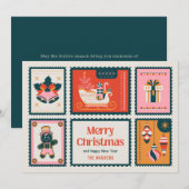 Kleurrijke postzegels Vrolijke kerstgroet Feestdagenkaart (Voorkant / Achterkant)