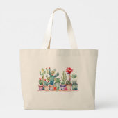 Kleurrijke potcactussen en vetplanten grote tote bag (Achterkant)