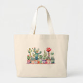 Kleurrijke potcactussen en vetplanten grote tote bag (Voorkant)