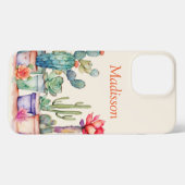 Kleurrijke potcactussen en vetplanten met naam iPhone hoesje (Achterkant horizontaal)