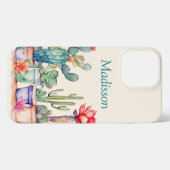 Kleurrijke potcactussen en vetplanten met naam iPhone hoesje (Achterkant horizontaal)