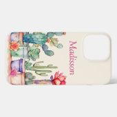 Kleurrijke potcactussen en vetplanten met naam iPhone hoesje (Achterkant horizontaal)