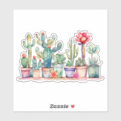 Kleurrijke potcactussen en vetplanten sticker (Vel)