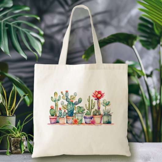 Kleurrijke potcactussen en vetplanten tote bag