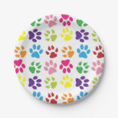 Kleurrijke poten, hondenpoten, kattenpoten papieren bordje (Voorkant)