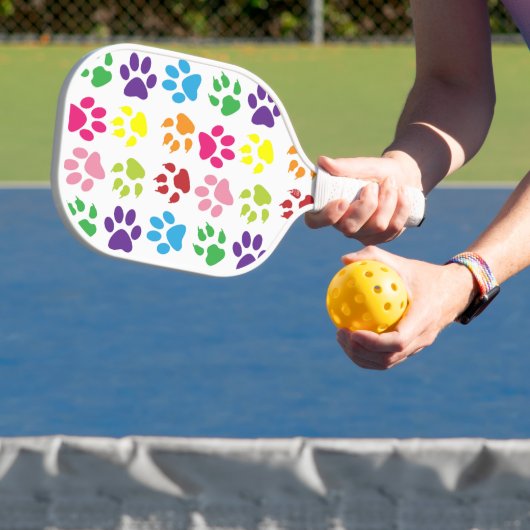 Kleurrijke poten, hondenpoten, kattenpoten pickleball paddle (Insitu)