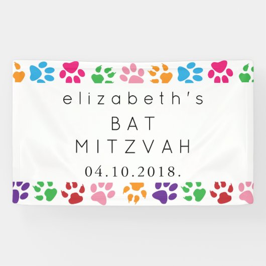 Kleurrijke poten, Paw Pattern, Dog Paws, Bat Mitzv Spandoek (Horizontaal)
