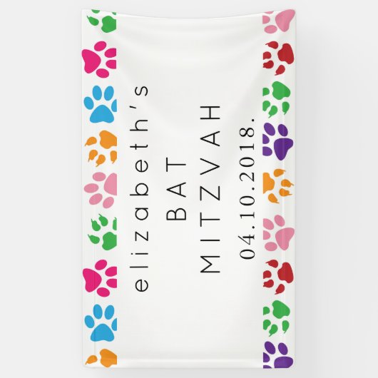 Kleurrijke poten, Paw Pattern, Dog Paws, Bat Mitzv Spandoek (Verticaal)