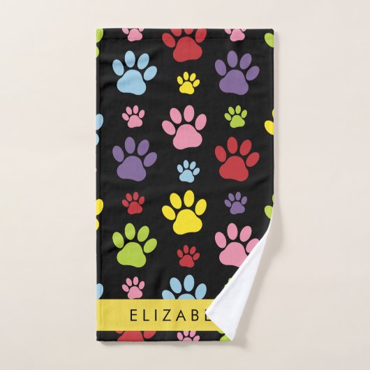 Kleurrijke poten, Paw Pattern, Dog Paws, Jouw naam Bad Handdoek (Handdoek)