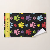 Kleurrijke poten, Paw Pattern, Dog Paws, Jouw naam Bad Handdoek (Handdoek)