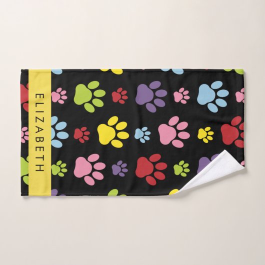 Kleurrijke poten, Paw Pattern, Dog Paws, Jouw naam Bad Handdoek (Handdoek)