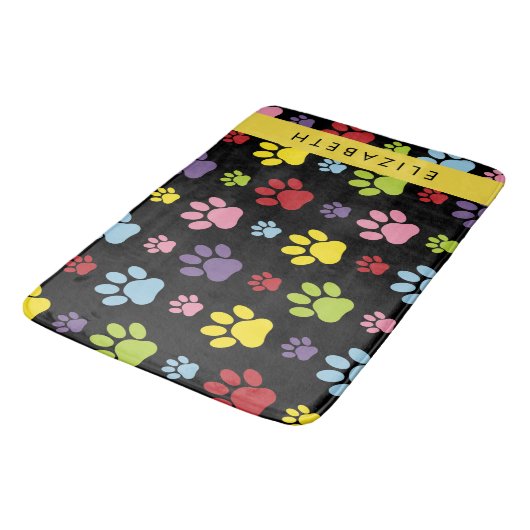 Kleurrijke poten, Paw Pattern, Dog Paws, Jouw naam Badmat (Gekanteld)