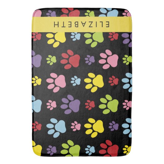 Kleurrijke poten, Paw Pattern, Dog Paws, Jouw naam Badmat (Voorkant Verticaal)