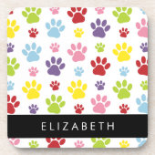 Kleurrijke poten, Paw Pattern, Dog Paws, Jouw naam Bier Onderzetter (Voorkant)