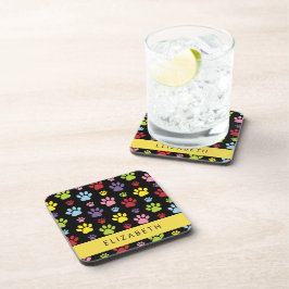 Kleurrijke poten, Paw Pattern, Dog Paws, Jouw naam Bier Onderzetter