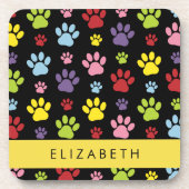 Kleurrijke poten, Paw Pattern, Dog Paws, Jouw naam Bier Onderzetter (Voorkant)