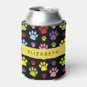 Kleurrijke poten, Paw Pattern, Dog Paws, Jouw naam Blikjeskoeler (Blikje Voorkant)