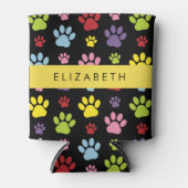 Kleurrijke poten, Paw Pattern, Dog Paws, Jouw naam Blikjeskoeler (Voorkant)