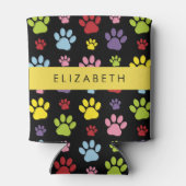 Kleurrijke poten, Paw Pattern, Dog Paws, Jouw naam Blikjeskoeler (Achterkant)