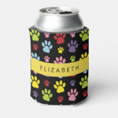 Kleurrijke poten, Paw Pattern, Dog Paws, Jouw naam Blikjeskoeler (Blikje Achterkant)
