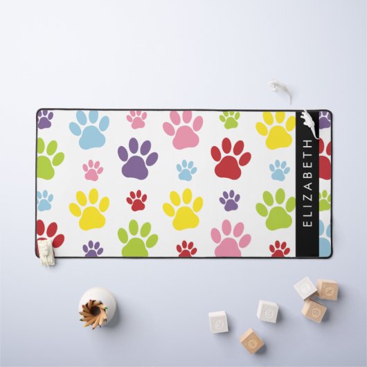 Kleurrijke poten, Paw Pattern, Dog Paws, Jouw naam Bureaumat (Kindertafel)