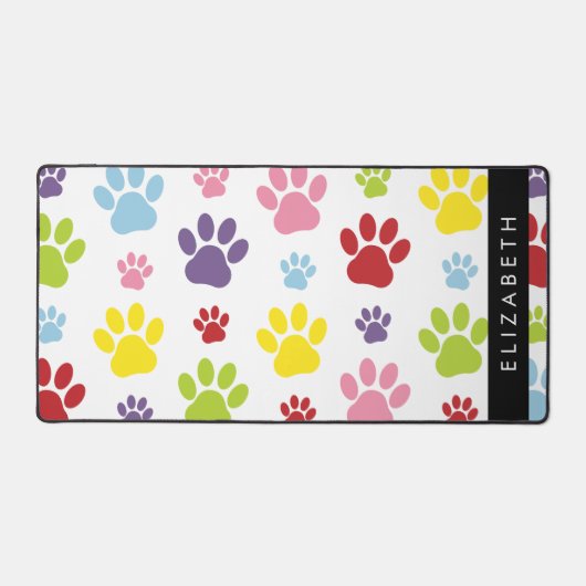 Kleurrijke poten, Paw Pattern, Dog Paws, Jouw naam Bureaumat (Voorkant)