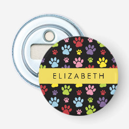 Kleurrijke poten, Paw Pattern, Dog Paws, Jouw naam Button Flesopener
