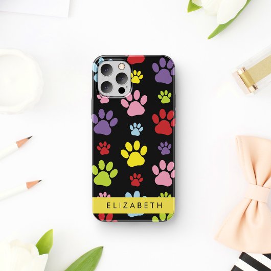 Kleurrijke poten, Paw Pattern, Dog Paws, Jouw naam Case-Mate iPhone Case