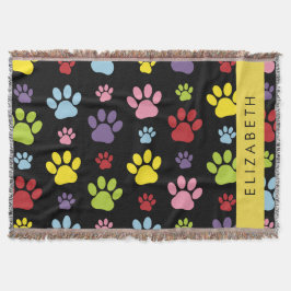 Kleurrijke poten, Paw Pattern, Dog Paws, Jouw naam Deken