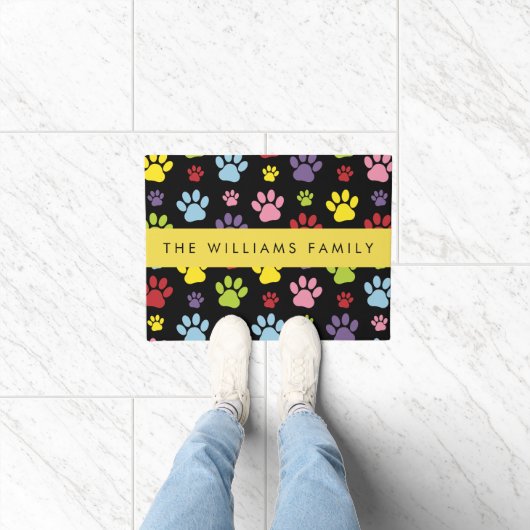 Kleurrijke poten, Paw Pattern, Dog Paws, Jouw naam Deurmat (Binnen)
