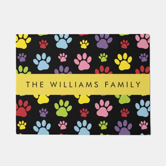 Kleurrijke poten, Paw Pattern, Dog Paws, Jouw naam Deurmat (Voorkant)