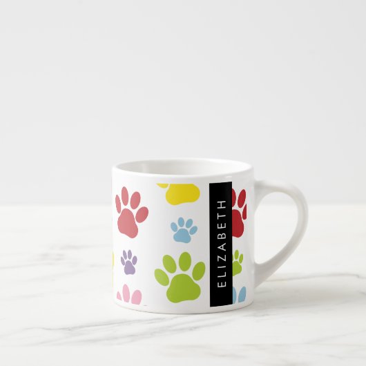 Kleurrijke poten, Paw Pattern, Dog Paws, Jouw naam Espresso Kop (Rechts)