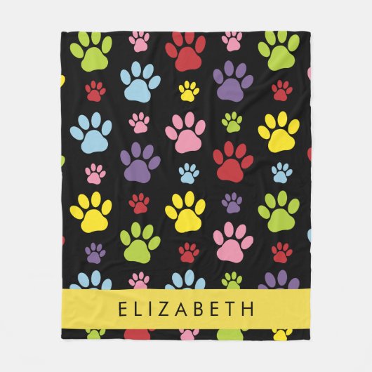 Kleurrijke poten, Paw Pattern, Dog Paws, Jouw naam Fleece Deken (Voorkant)