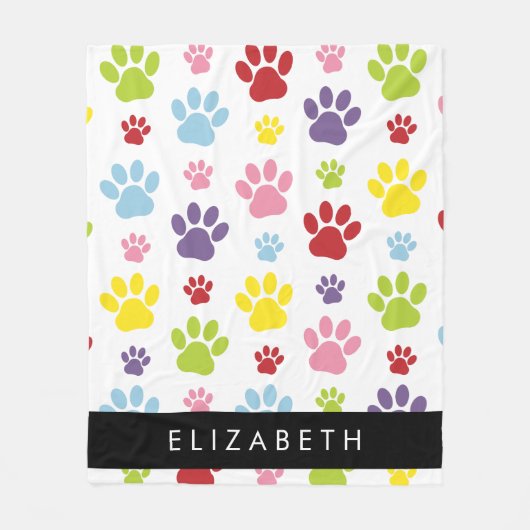 Kleurrijke poten, Paw Pattern, Dog Paws, Jouw naam Fleece Deken (Voorkant)