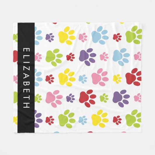 Kleurrijke poten, Paw Pattern, Dog Paws, Jouw naam Fleece Deken (Voorkant (Horizontaal))
