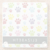 Kleurrijke poten, Paw Pattern, Dog Paws, Jouw naam Glazen Onderzetter (Achterkant)