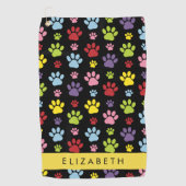 Kleurrijke poten, Paw Pattern, Dog Paws, Jouw naam Golfhanddoek (Voorkant)