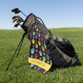 Kleurrijke poten, Paw Pattern, Dog Paws, Jouw naam Golfhanddoek (Groen)