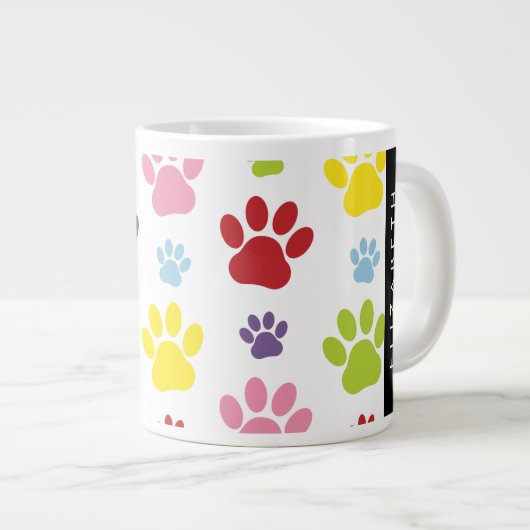 Kleurrijke poten, Paw Pattern, Dog Paws, Jouw naam Grote Koffiekop (Voorkant rechts)