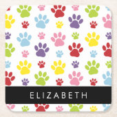 Kleurrijke poten, Paw Pattern, Dog Paws, Jouw naam Kartonnen Onderzetters (Voorkant)