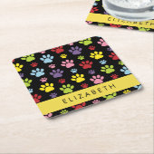 Kleurrijke poten, Paw Pattern, Dog Paws, Jouw naam Kartonnen Onderzetters (Schuin)