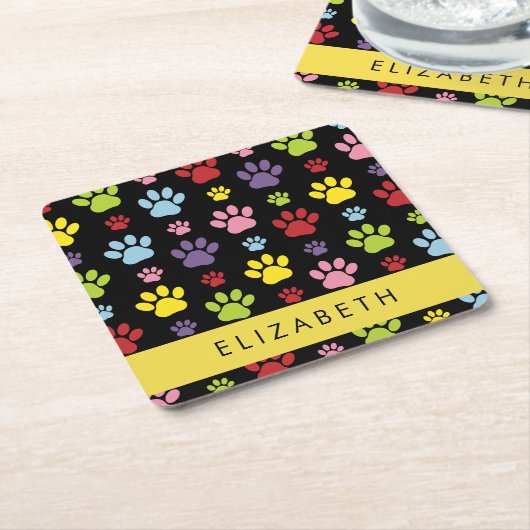 Kleurrijke poten, Paw Pattern, Dog Paws, Jouw naam Kartonnen Onderzetters (Schuin)