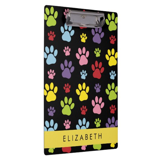 Kleurrijke poten, Paw Pattern, Dog Paws, Jouw naam Klembord (Rechts)