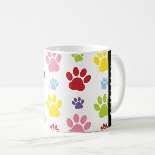 Kleurrijke poten, Paw Pattern, Dog Paws, Jouw naam Koffiemok (Voorkant rechts)