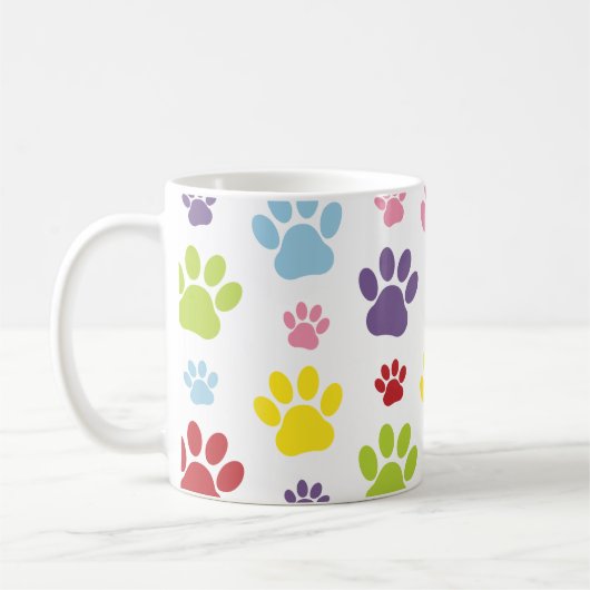 Kleurrijke poten, Paw Pattern, Dog Paws, Jouw naam Koffiemok (Links)