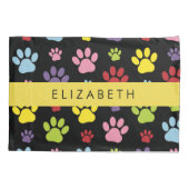 Kleurrijke poten, Paw Pattern, Dog Paws, Jouw naam Kussensloop (Achterkant)
