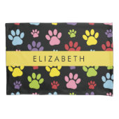Kleurrijke poten, Paw Pattern, Dog Paws, Jouw naam Kussensloop (Voorkant)