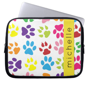 Kleurrijke poten, Paw Pattern, Dog Paws, Jouw naam Laptop Sleeve