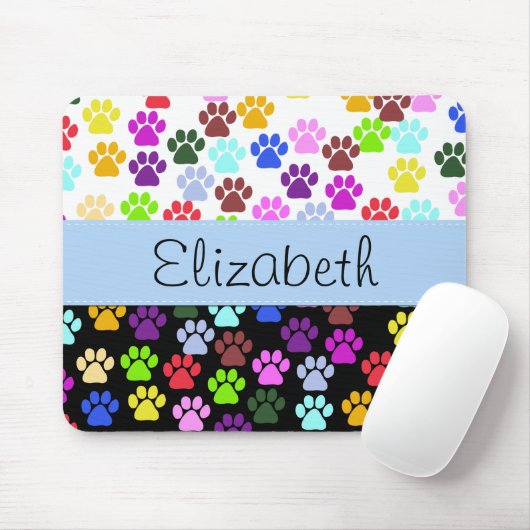 Kleurrijke poten, Paw Pattern, Dog Paws, Jouw naam Muismat (Met muis)